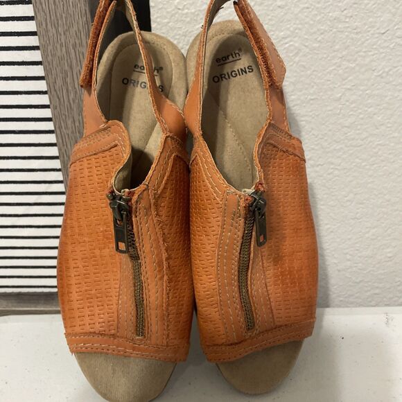 Earth Origins Dark Orange Sling Back Sandals Marietta Maureen Chunky Heel 8M - Picture 1 of 9